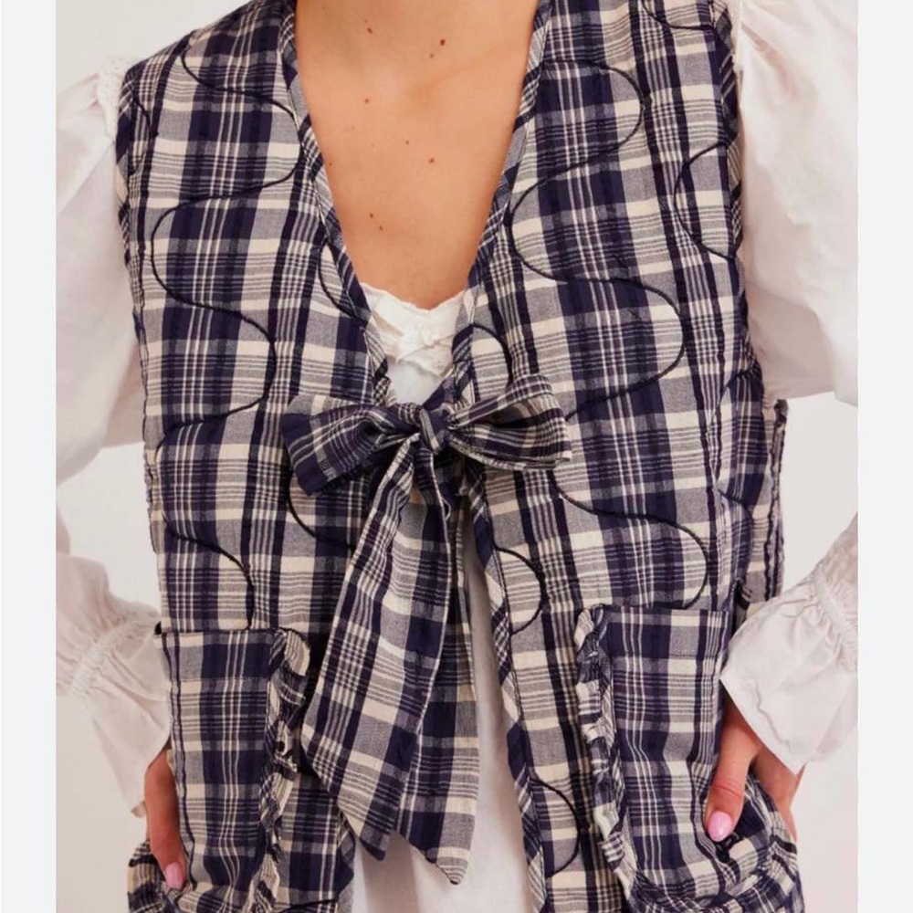 Plaid Tie-Front Vest Top